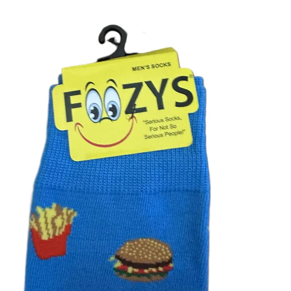 NWT Foozys Patterned Hamburgers And French Fries Blue Socks Men One Size